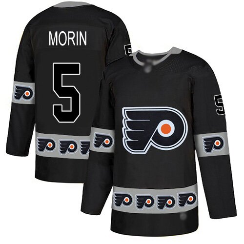 Men's Philadelphia Flyers #5 Samuel Morin Black Authentic Team Logo Fashion Hockey Jersey