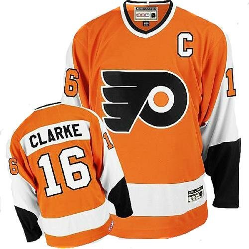 Men's Philadelphia Flyers #16 Bobby Clarke CCM Orange Authentic Throwback Hockey Jersey