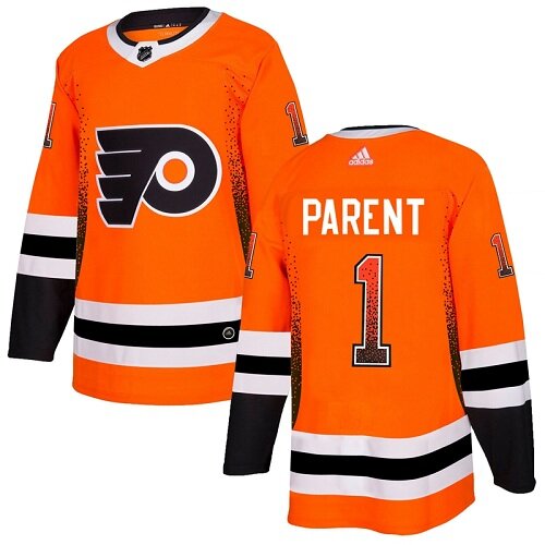 Men's Philadelphia Flyers #1 Bernie Parent Orange Authentic Drift Fashion Hockey Jersey